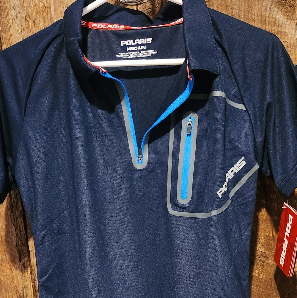 Polaris Size Medium 1/4 Zip Navy Blue Polo Shirt Moisture Wicking Short Sleeve